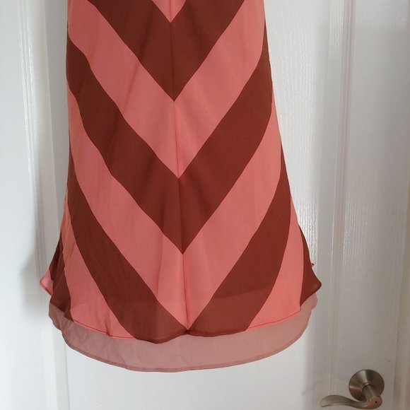 Judith March Peach and Brown Stripe Chiffon Halter Dress Large - Picture 4 of 9